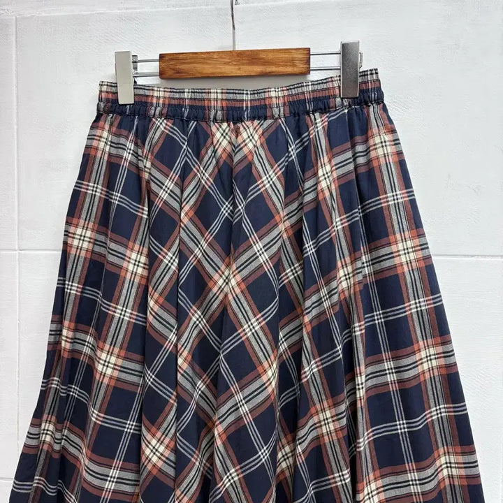 [BUNJANG] Navy Check Mori Girl Flare Long Skirt / 네이비 체크 플레어 모리걸 롱 스커트 JPN