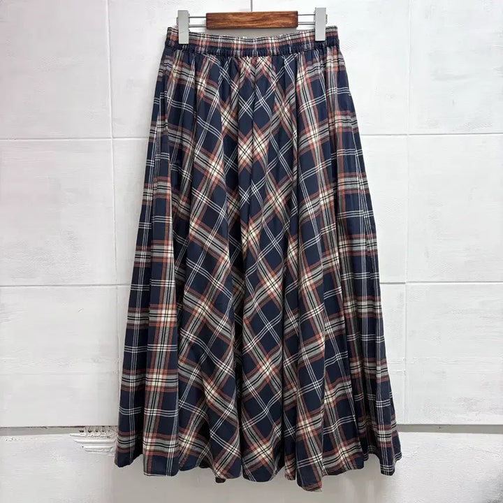 [BUNJANG] Navy Check Mori Girl Flare Long Skirt / 네이비 체크 플레어 모리걸 롱 스커트 JPN