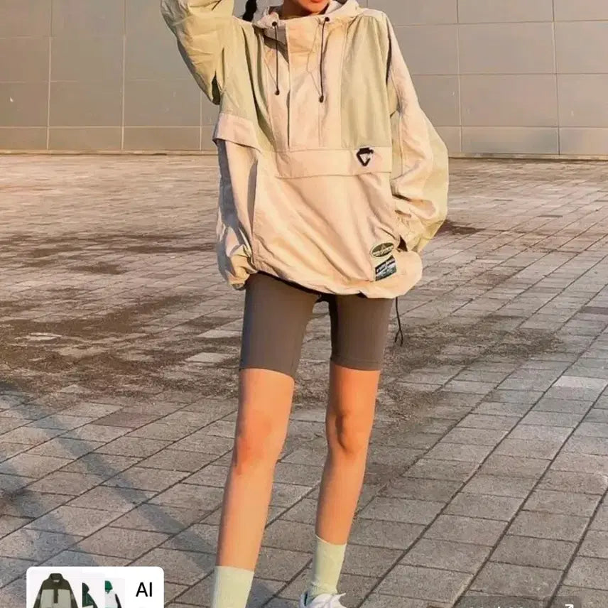 [BUNJANG] NEPA Anorak Windbreaker Nylon Hooded Zip-Up Jacket / 네파아노락바람막이 바스락나일론민트라임초록녹색 긴팔후드집업베이지 화이트