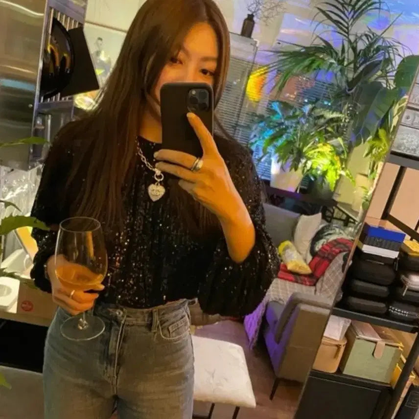[BUNJANG] H&amp;M Black Sequin Blouse / h&amp;m 블랙 시퀸 블라우스