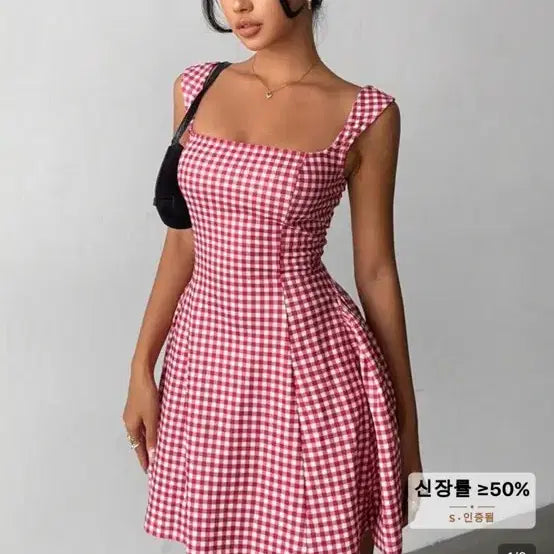 [BUNJANG] Red Check A-Line Shirring Dress / 레드체크원피스 A라인
