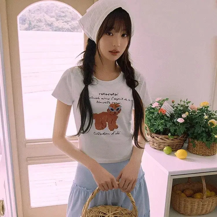 [BUNJANG] Rollerama Cropped Span T-Shirt White S / 로라로라 크롭 스판 티셔츠 S