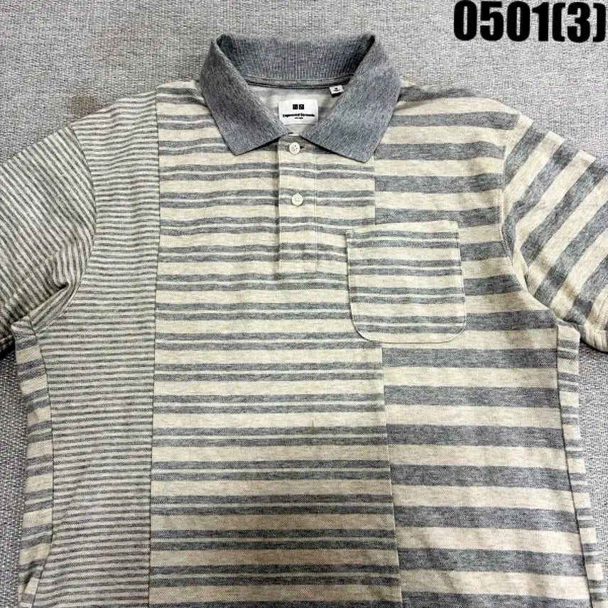 [BUNJANG] Uniqlo Striped Short Sleeve Polo Shirt Medium / M 유니클로 스트라이프 반팔 카라티셔츠 0501(3)