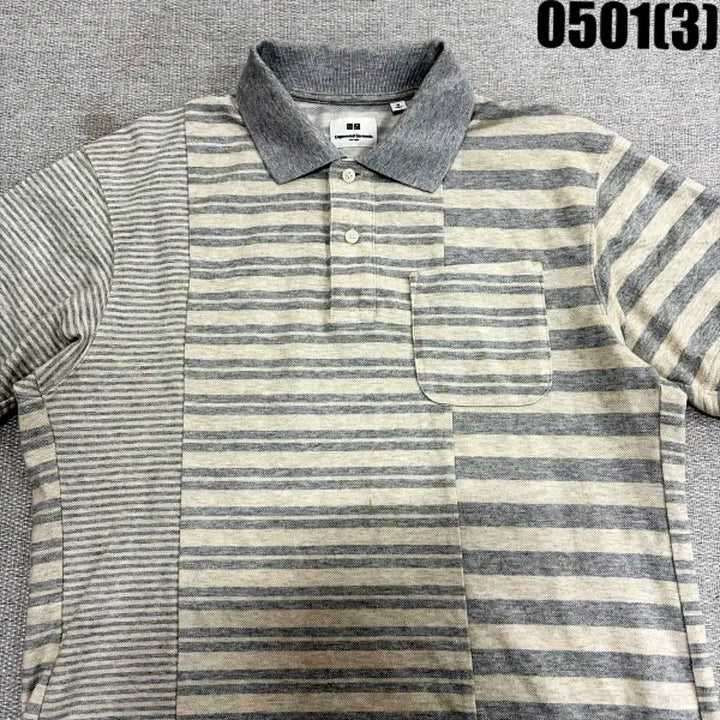 [BUNJANG] Uniqlo Striped Short Sleeve Polo Shirt Medium / M 유니클로 스트라이프 반팔 카라티셔츠 0501(3)