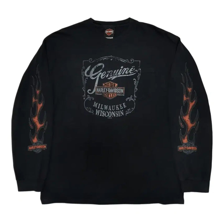[BUNJANG] Harley-Davidson Flame Long Sleeve Pocket T-Shirt XL / 할리데이비슨 플레임 롱슬리브 포켓 티셔츠 XL (105-110)