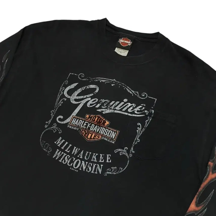 [BUNJANG] Harley-Davidson Flame Long Sleeve Pocket T-Shirt XL / 할리데이비슨 플레임 롱슬리브 포켓 티셔츠 XL (105-110)