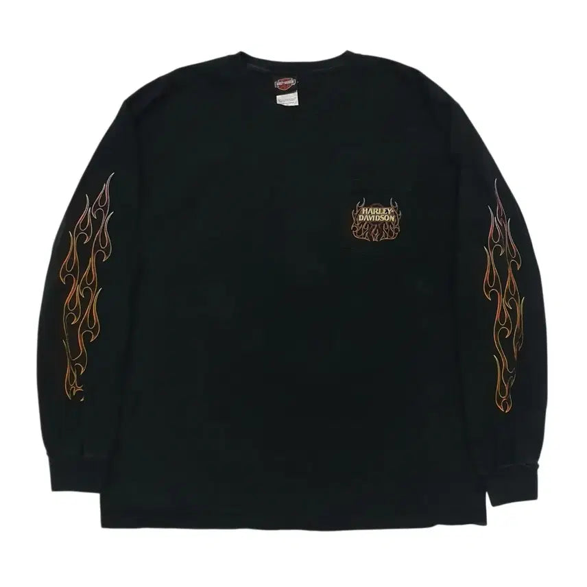 [BUNJANG] Harley-Davidson Flame Long Sleeve Pocket T-Shirt XL / 할리데이비슨 플레임 롱슬리브 포켓 티셔츠 XL (105-110)