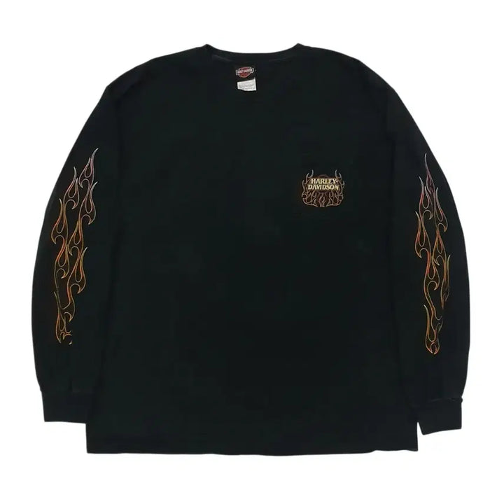 [BUNJANG] Harley-Davidson Flame Long Sleeve Pocket T-Shirt XL / 할리데이비슨 플레임 롱슬리브 포켓 티셔츠 XL (105-110)