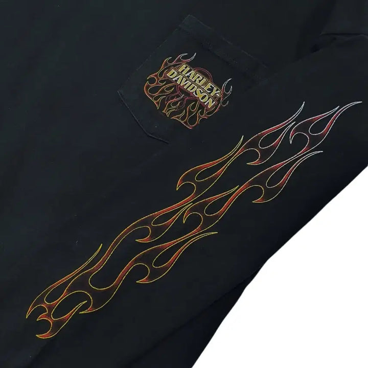 [BUNJANG] Harley-Davidson Flame Long Sleeve Pocket T-Shirt XL / 할리데이비슨 플레임 롱슬리브 포켓 티셔츠 XL (105-110)
