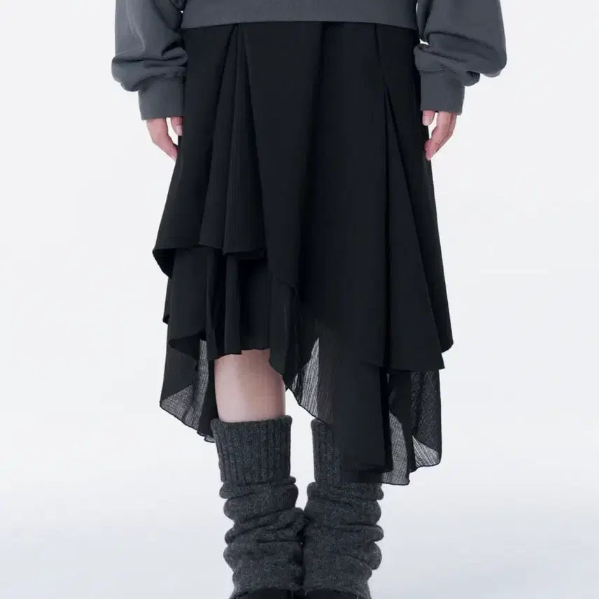 [BUNJANG] Miseki Seoul Unbalanced Layered Skirt Black / 미세키서울 언발란스 레이어드 스커트 블랙