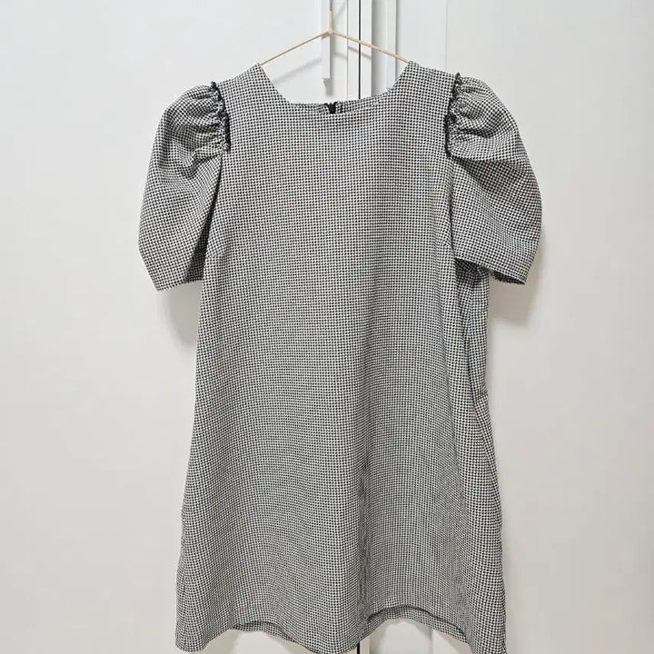 [BUNJANG] Zara Basic Puff Sleeve Mini Dress Houndstooth Check / 자라 베이직 퍼프소매 미니원피스