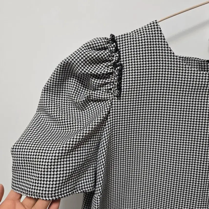 [BUNJANG] Zara Basic Puff Sleeve Mini Dress Houndstooth Check / 자라 베이직 퍼프소매 미니원피스