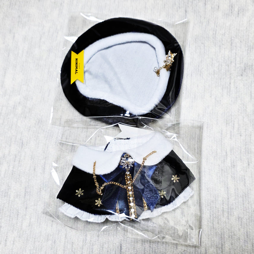 [SOLD OUT] 니니멀 벨벳 케이프 + 베레모 세트 네이비 10cm 솜인형 옷