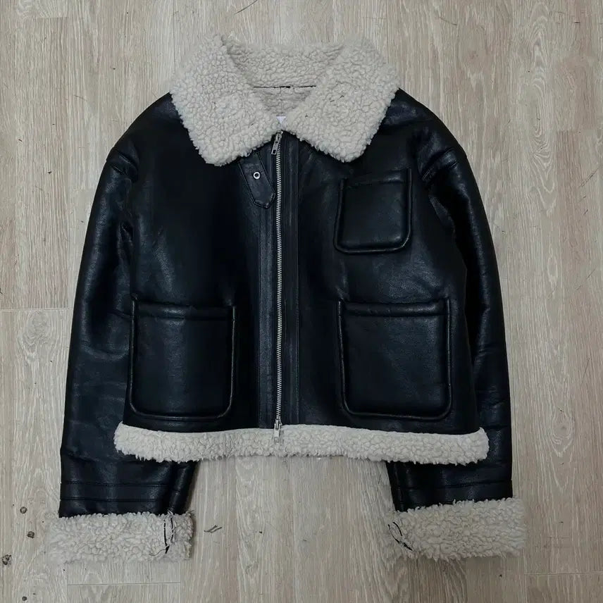 [BUNJANG] Place Studio Solid Mutton Fleece Leather Mustang Jacket FREE / 플레이스 스튜디오 솔리드 무톤 플리스 양털 레더 무스탕 FREE