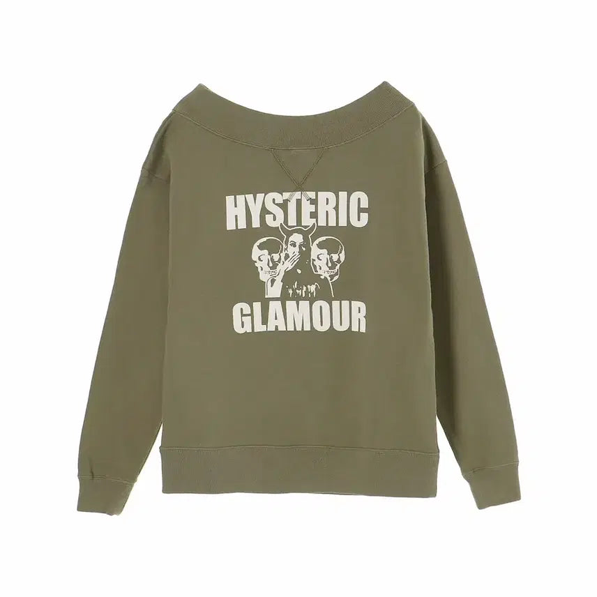 [BUNJANG] Hysteric Glamour Evil Skull Long Sleeve Sweatshirt Khaki / 히스테릭글래머 evil skull 맨투맨 롱슬리브 3way 카키
