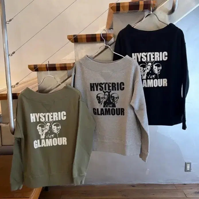 [BUNJANG] Hysteric Glamour Evil Skull Long Sleeve Sweatshirt Khaki / 히스테릭글래머 evil skull 맨투맨 롱슬리브 3way 카키