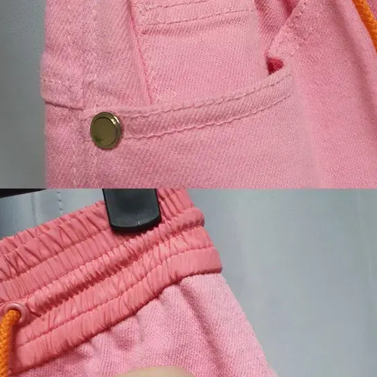 [BUNJANG] Osecon Pink Turn-up Bending Denim Pants / 오즈세컨 핑크 턴업 밴딩 데님 배색 팬츠
