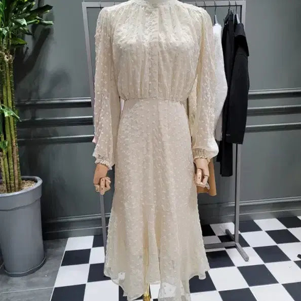 [BUNJANG] Sisley Flower Embroidered See-Through Chiffon Long Dress / 시슬리 플라워 자수 시스루 쉬폰 롱 원피스
