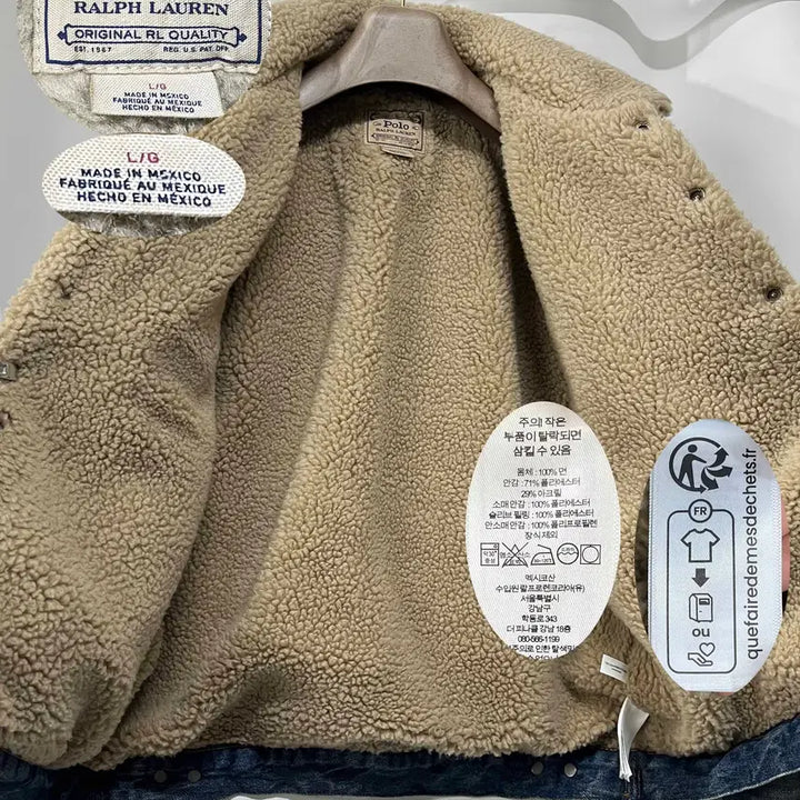[BUNJANG] Polo Ralph Lauren Sherpa Lined Flag Denim Trucker Jacket / 폴로 랄프로렌 시어링 쉐르파 플래그 데님 트러커 자켓