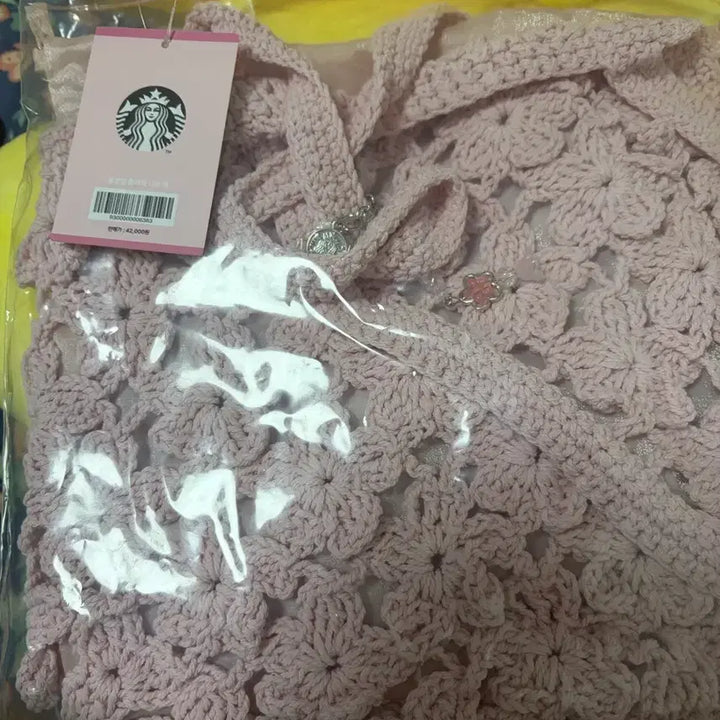[BUNJANG] Starbucks Flower Knit Bag Pink / 스타벅스 플라워 니트백 핑크