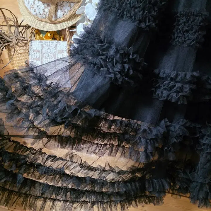 [BUNJANG] 3-Tier Ruffle Skirt with Elastic Waistband / 캉캉스탈. 밴딩치마.