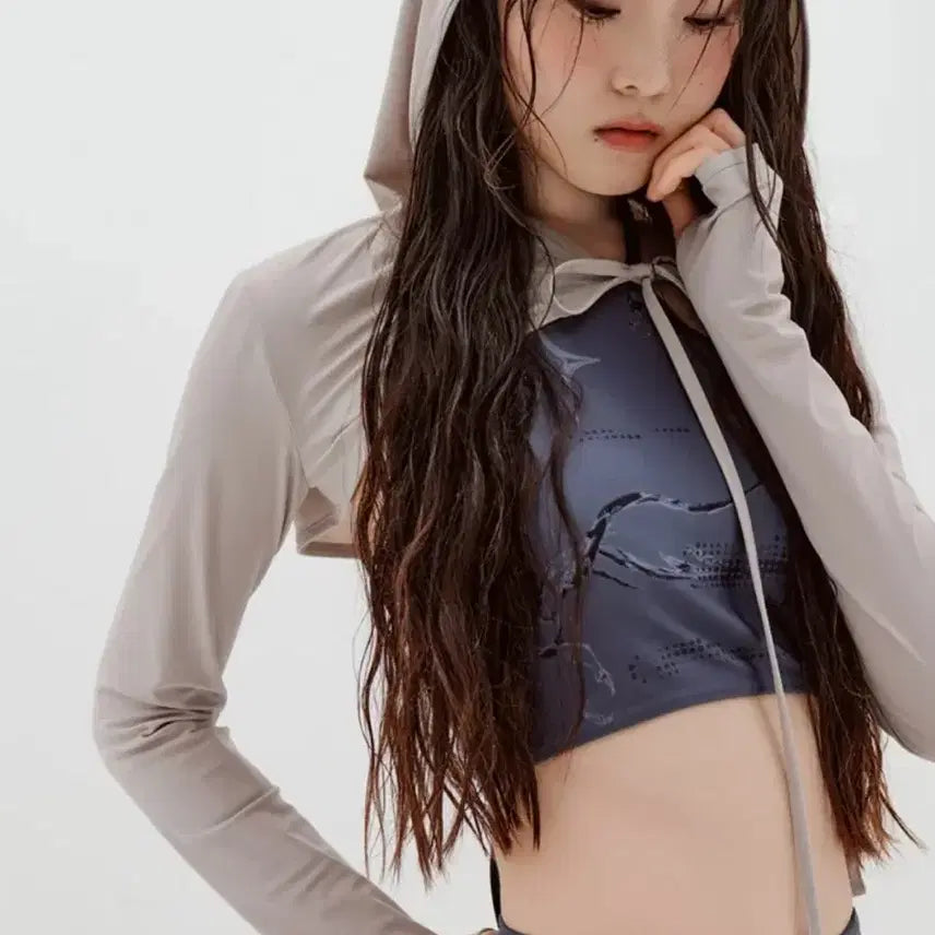 [BUNJANG] Lalafox Hooded Bolero Rash Guard Top (Light Grey) / 라라폭스 라라폭스 후드 볼레로 래쉬가드 상의 ( 라이트그레이 )