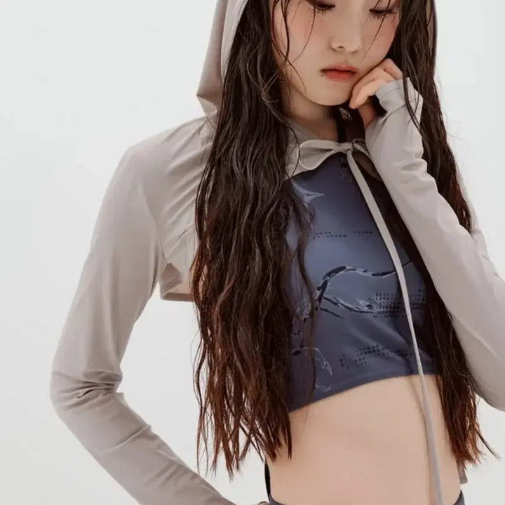 [BUNJANG] Lalafox Hooded Bolero Rash Guard Top (Light Grey) / 라라폭스 라라폭스 후드 볼레로 래쉬가드 상의 ( 라이트그레이 )