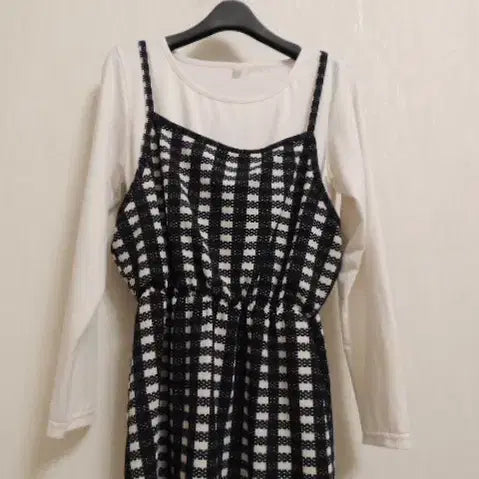 [BUNJANG] Layered T-shirt and Dress Set / 흰티에 끈 원피스 레이어드 된 원피스