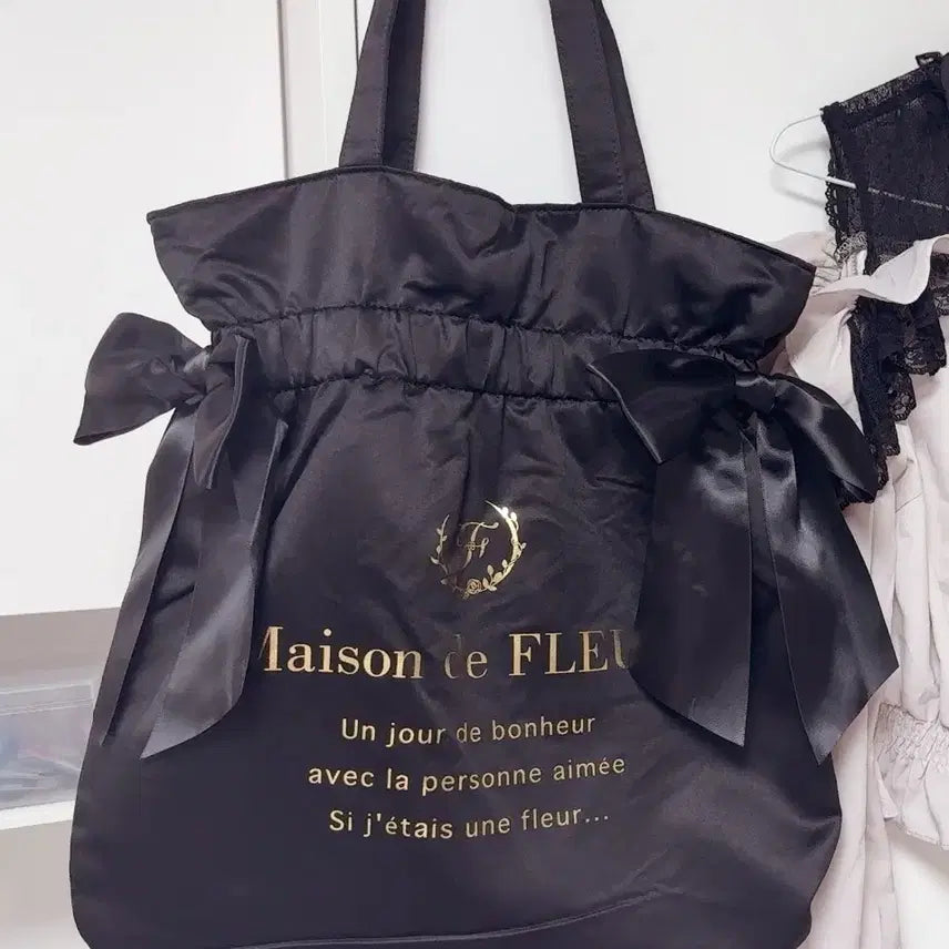 [BUNJANG] Maison de Fleur Black Ribbon Tote Bag / 메종드플뢰르 블랙 리본 토트백