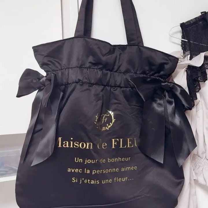 [BUNJANG] Maison de Fleur Black Ribbon Tote Bag / 메종드플뢰르 블랙 리본 토트백