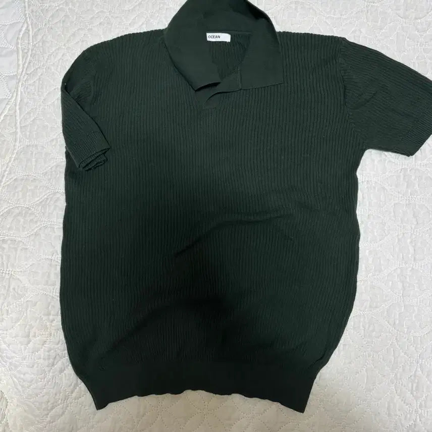 [BUNJANG] Green Collar Knit Short Sleeve T-Shirt / 그린 카라티 니트반팔티