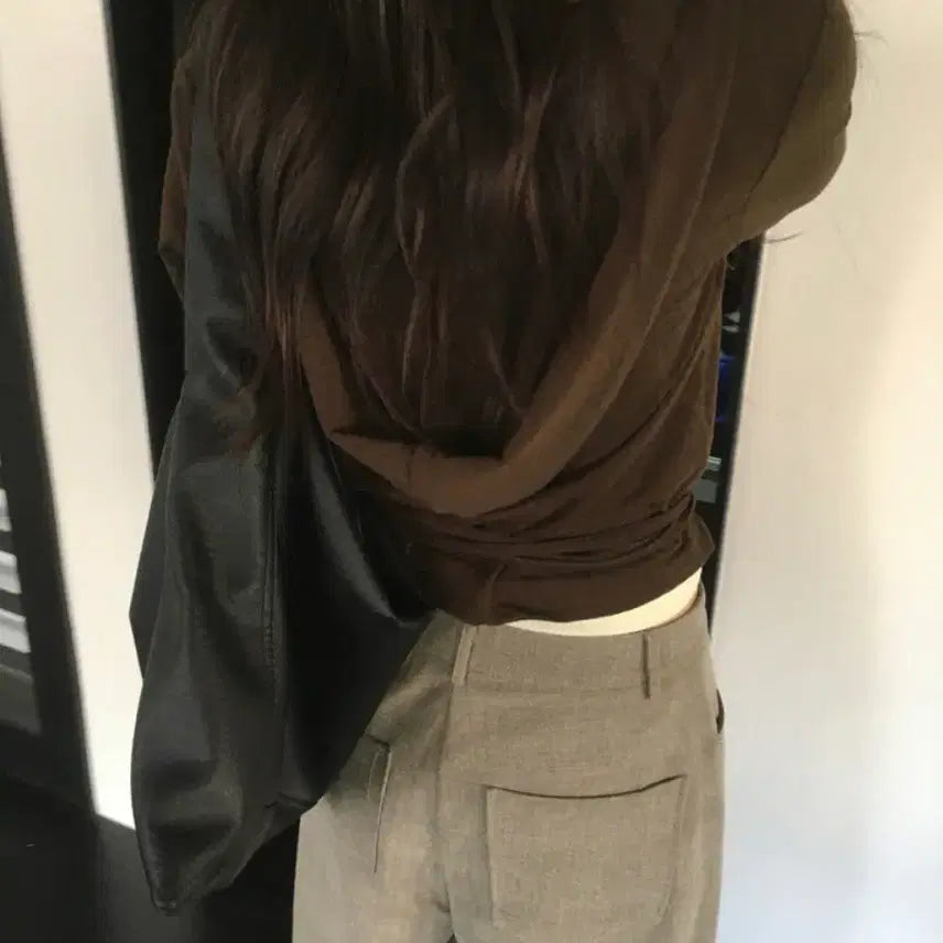 [BUNJANG] Mienne Hooded Wrap Crop Cardigan Brown / 미엔느 후드 랩 크롭 가디건 브라운