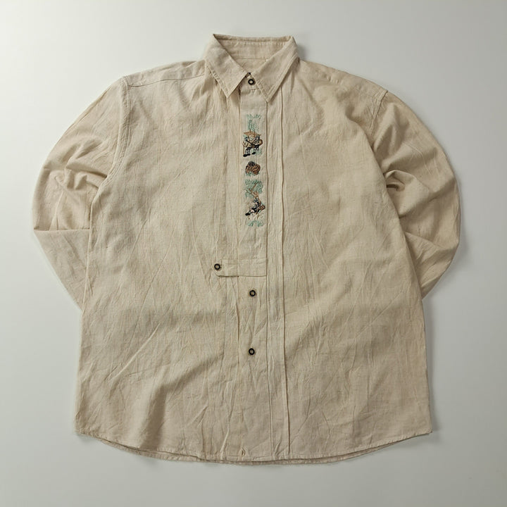 [BUNJANG] 90s Woodpecker Bavarian Linen Blend Shirt - Oatmeal/Light Beige / CK476 L Woodpecker 90s 독일 바바리안 린넨 알펜 셔츠