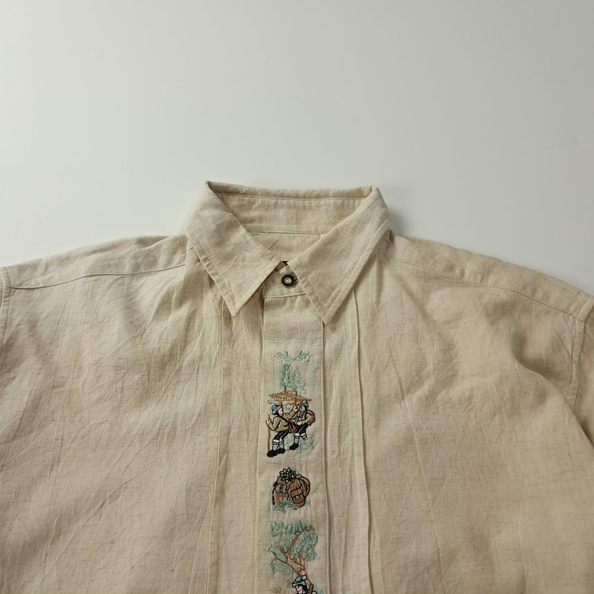 [BUNJANG] 90s Woodpecker Bavarian Linen Blend Shirt - Oatmeal/Light Beige / CK476 L Woodpecker 90s 독일 바바리안 린넨 알펜 셔츠