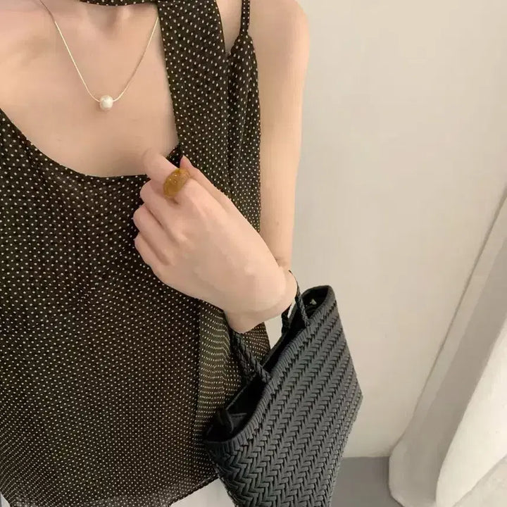 [BUNJANG] Dot Tie Sleeveless Blouse / 도트 타이 나시 블라우스