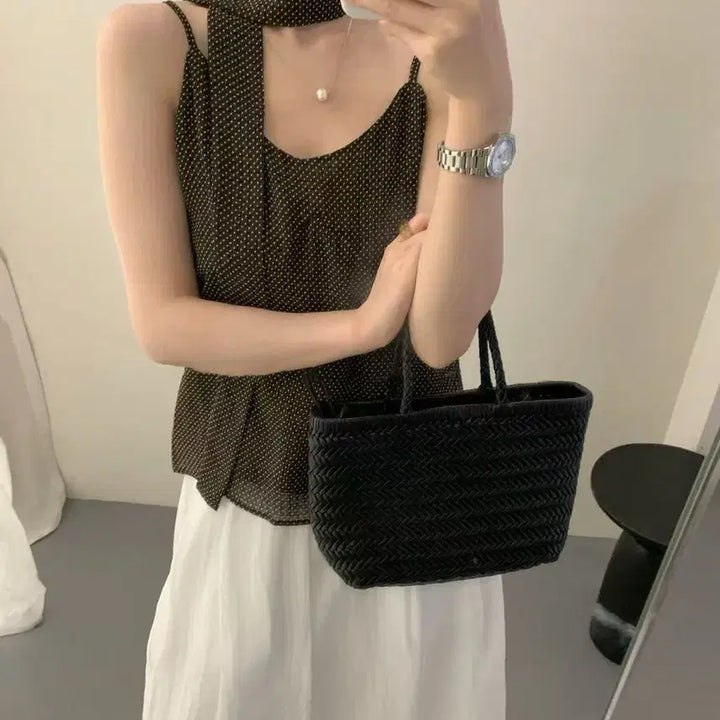 [BUNJANG] Dot Tie Sleeveless Blouse / 도트 타이 나시 블라우스