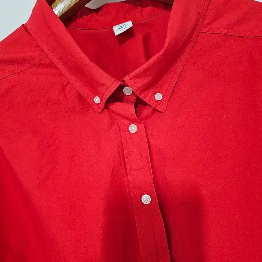 [BUNJANG] Real Red Poplin Oversized Muscle Fit Shirt (Size 105-110) / 클래식 누키 스타일 포플린.꾸안꾸 루즈핏. 백드롭  여성 레드셔츠 77.