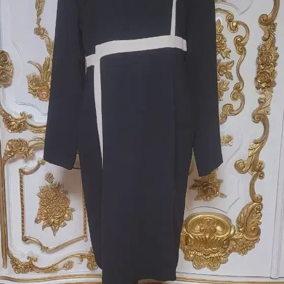 [BUNJANG] Black and White Color Block Midi Dress / 블랙 앤 화이트 배색 원피스
