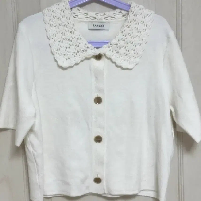 [BUNJANG] Sandro Knit Crocheted Collar Cardigan / 산드로 니트