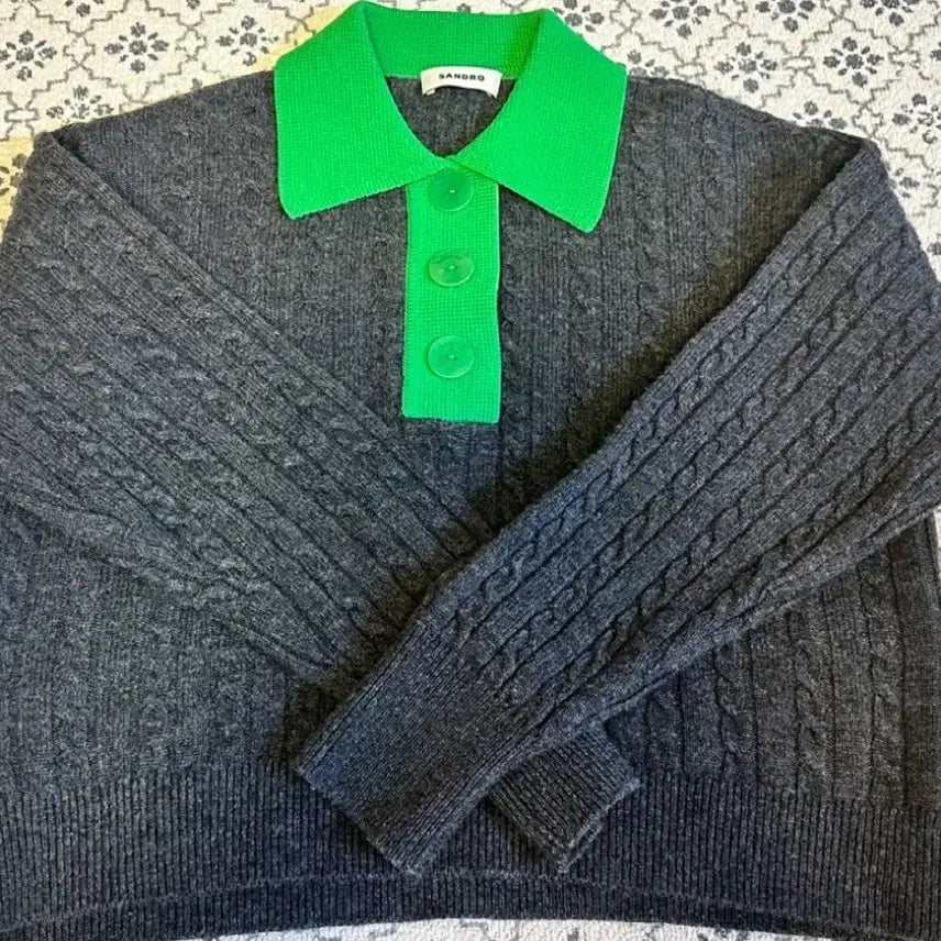 [BUNJANG] Sandro Cable Knit Polo Neck Sweater / 산드로 꽈배기 니트 폴로넥 니트