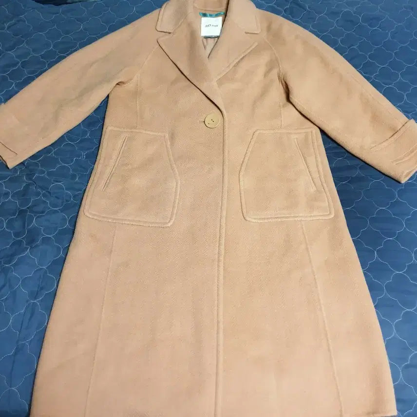 [BUNJANG] Jucy Judy Herringbone Cashmere Wool Breasted Long Coat Beige / 쥬시쥬디 핸드메이드 헤링본 캐시미어 울 브레스티드 롱코트 베이지 (S)