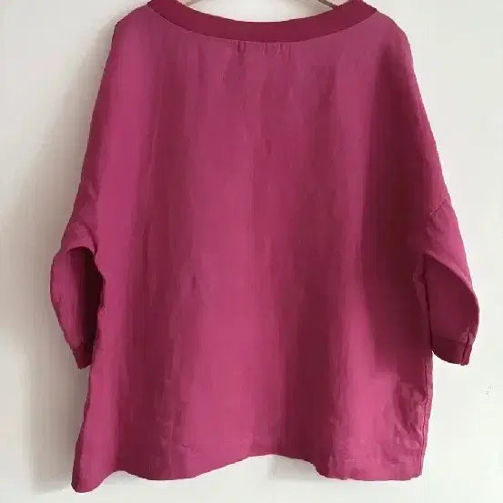 [BUNJANG] Linen V-Neck Short-Sleeve Blouse - Pink / V넥 반팔 블라우스 핑크 린넨