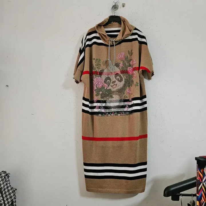 [BUNJANG] Casual Panda Embroidery Hoodie Dress / 캐주얼 판다 자수 후드 원피스