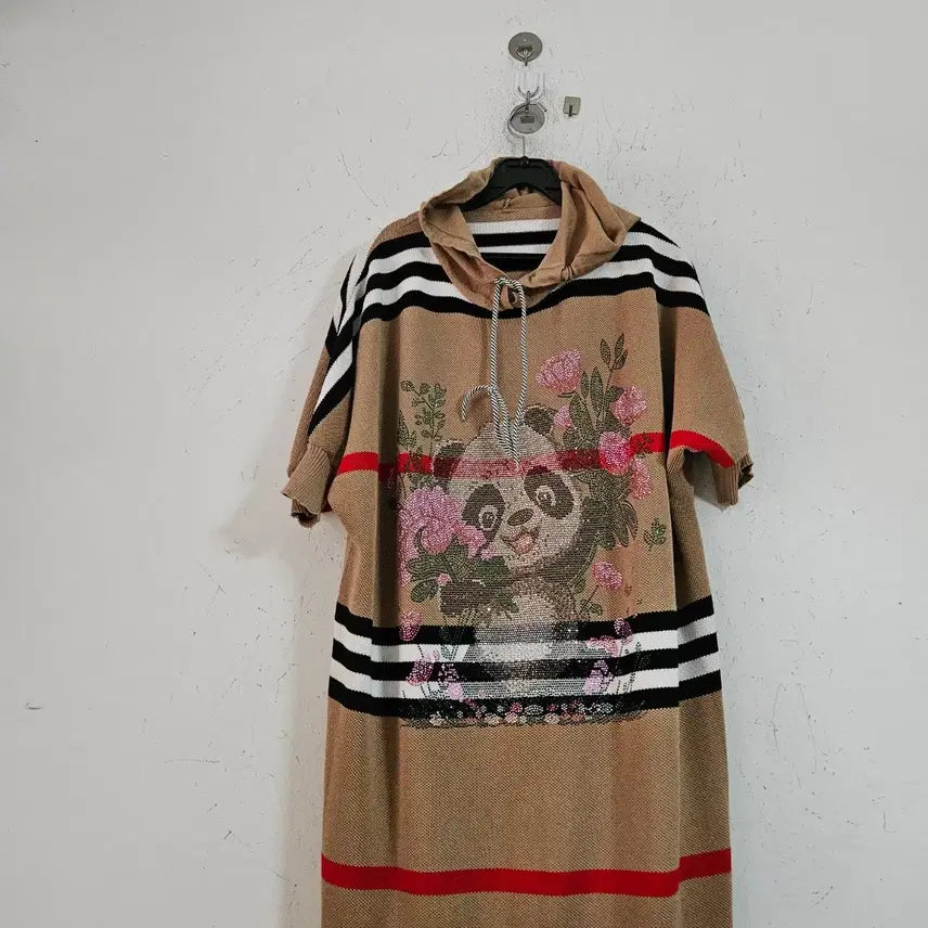 [BUNJANG] Casual Panda Embroidery Hoodie Dress / 캐주얼 판다 자수 후드 원피스