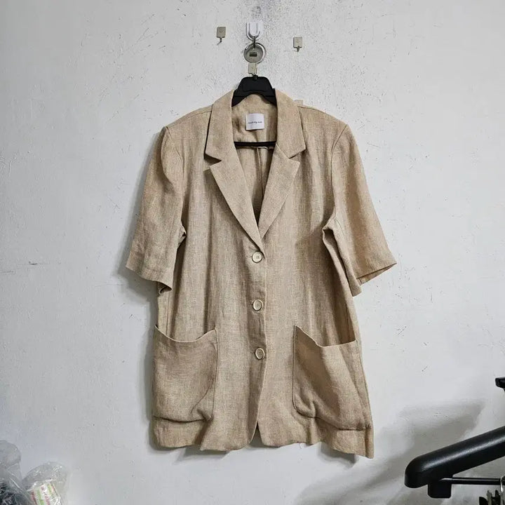 [BUNJANG] Linen Short-Sleeve Jacket Beige / 린넨 반팔 자켓 베이지색