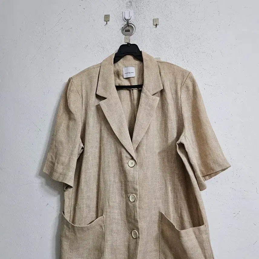 [BUNJANG] Linen Short-Sleeve Jacket Beige / 린넨 반팔 자켓 베이지색