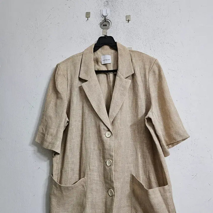 [BUNJANG] Linen Short-Sleeve Jacket Beige / 린넨 반팔 자켓 베이지색