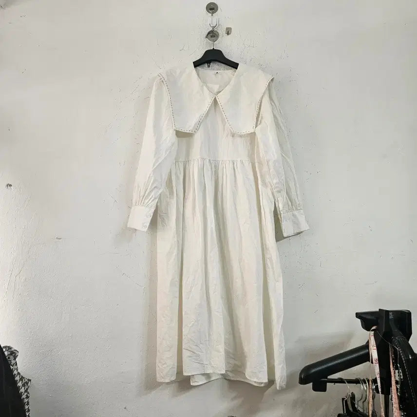 [BUNJANG] White Sailor Collar Long Dress / 화이트 세일러 카라 롱 원피스