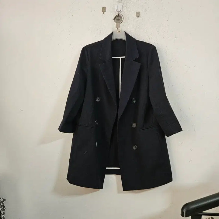 [BUNJANG] Black Double-Button Jacket Coat / 블랙 더블 버튼 자켓 코트