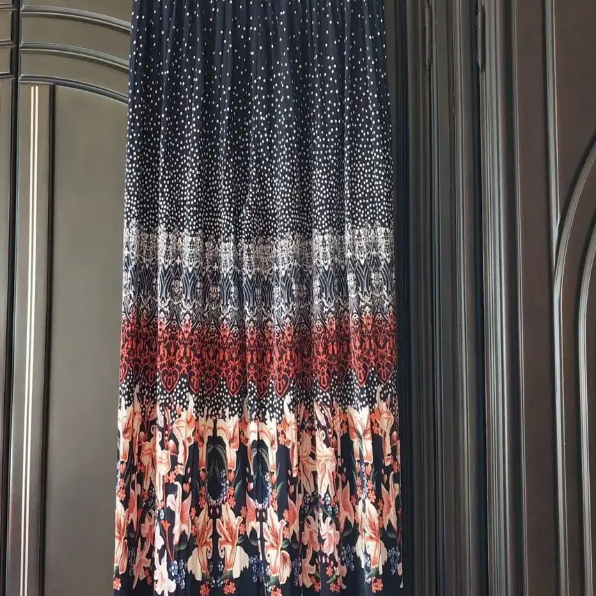 [BUNJANG] Patterned Wide-Leg Long Pants / 패턴 와이드 롱 치마바지